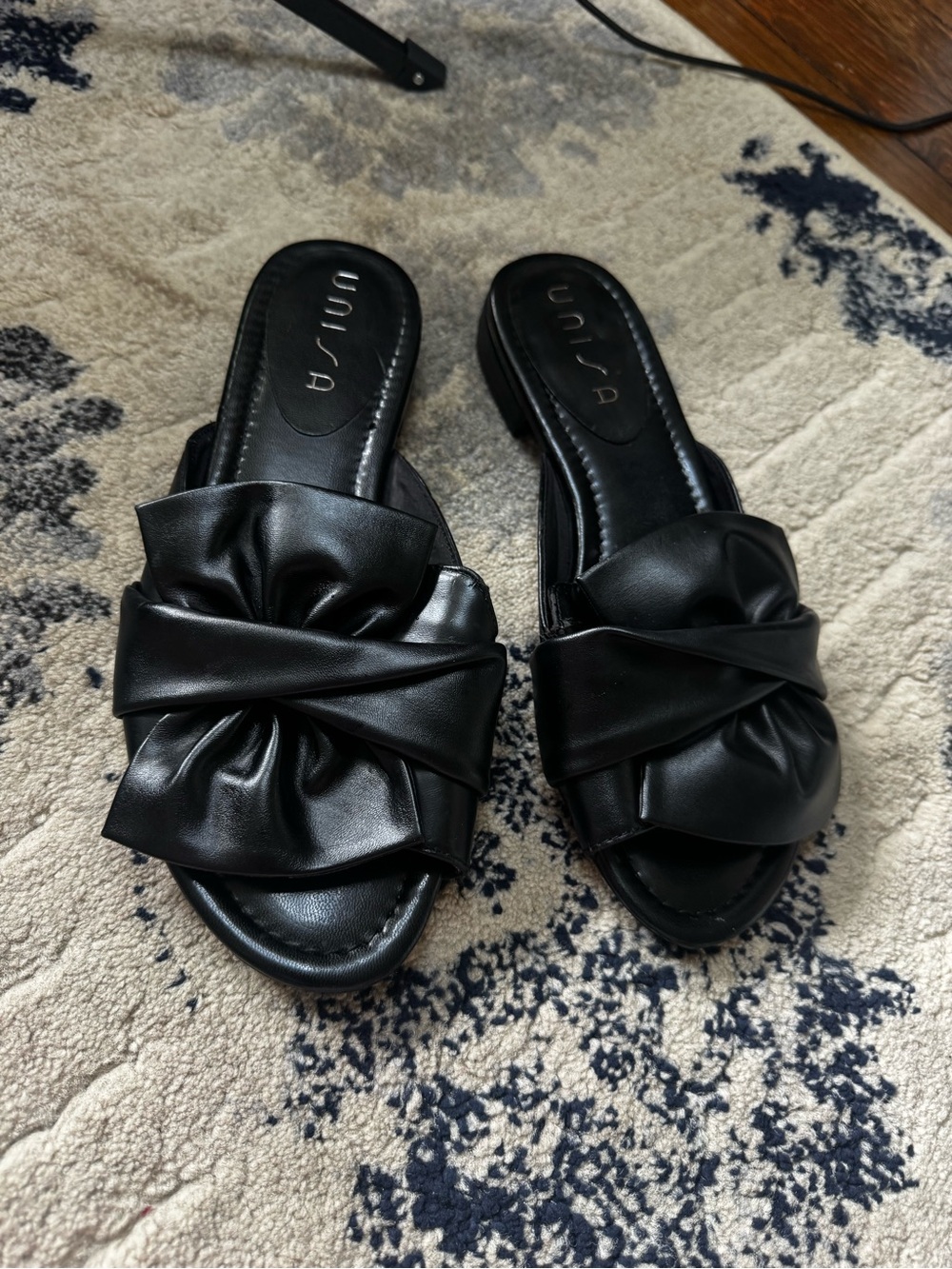 Unisa Black Ruched Slide Mules